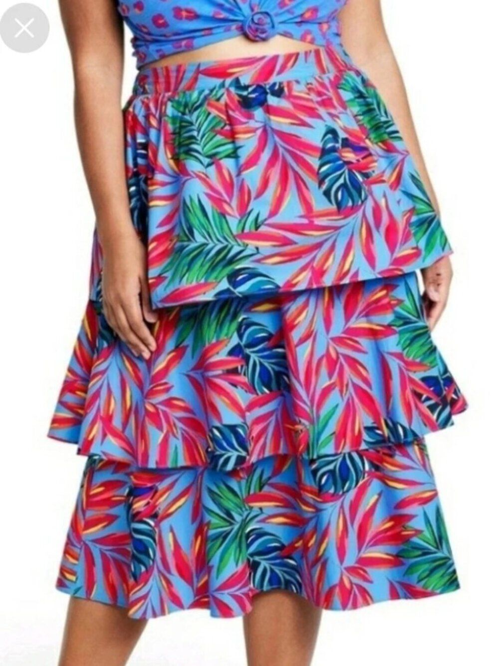 Tabitha Brown Target Blue Tropical Print Tiered Midi Dress Size 4X NWT